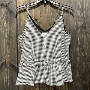 June & Ivy Black White Gingham Plaid Peplum Tank Top M Festival Preppy Neutral
